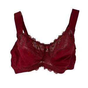 Curve Muse Bra Size 40DD Red Lace Sexy Wireless Sheer Panel Half Lined Bra NEW